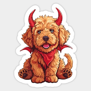 Cute little goldendoodle devil Sticker